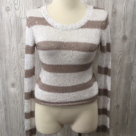 𝅺RUE21 Sequined Sweater Brown & White Striped size Small - Picture 1 of 9